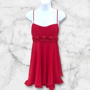 Vtg FLORA Red Nightie Gown Small Sweetheart Rosebud Chiffon Flowy Slip Dress